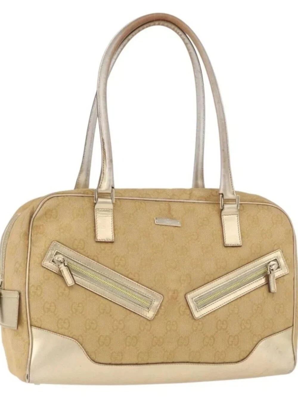 GUCCI GG Canvas Hand Bag Gold 002 1115 Auth